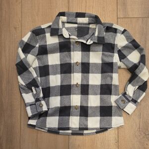 Jumping Beans Gray and White Plaid Button Down Fleece Shirt Kids 5T